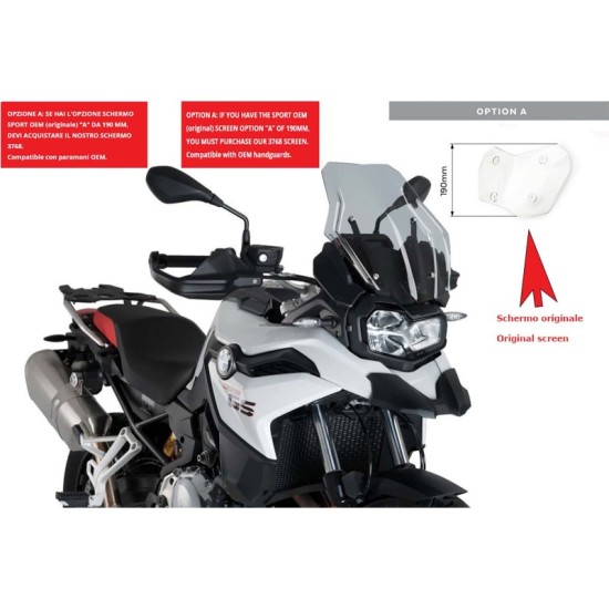 PUIG CUPOLINO TOURING BMW F850 GS 2018-2023 FUME CHIARO-CUP. SPORT OEM PUIG CUPOLINO TOURING BMW F850 GS 2018-2023 FUME CHIARO-CUP. SPORT OEM